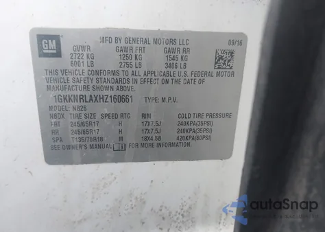 2017 GMC Acadia Sle-1 из США, поврежденный, VIN 1GKKNRLAXHZ160661